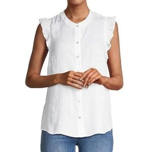 Lilly Pulitzer Briette Button Down Top Size Small Resort White 100% Linen Ruffle